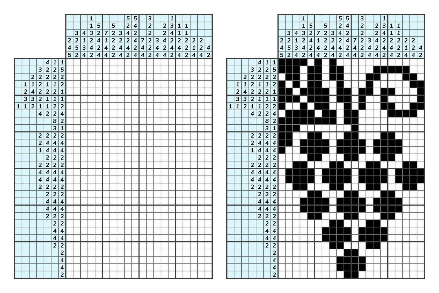 Japans kruiswoordraadsel puzzel. kinderen en volwassen wiskundig mozaïek. nonogram. logica puzzel spel. digitaal rebus. vector illustratie