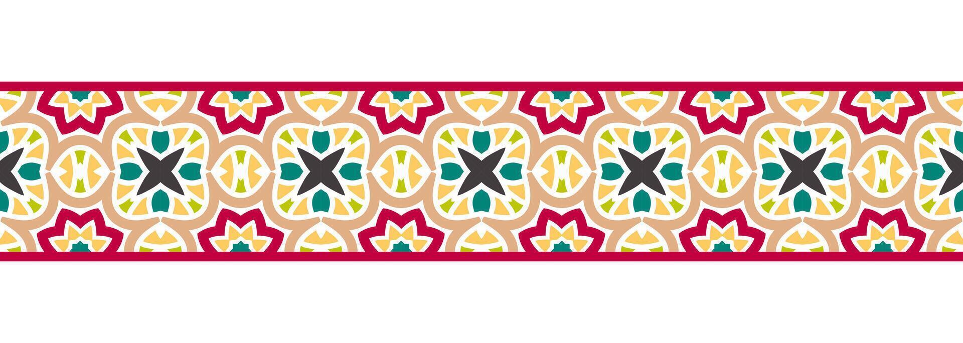 grens lijn naadloos achtergrond. decoratief ontwerp naadloos sier- mozaïek- grens patroon. islamitisch, Indisch, Arabisch motieven. abstract bloem vector