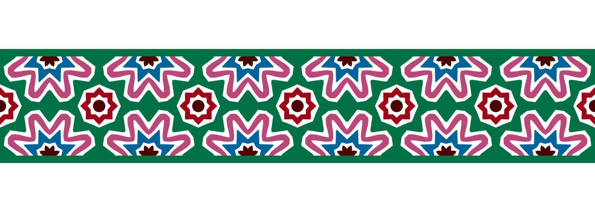 grens lijn naadloos achtergrond. decoratief ontwerp naadloos sier- mozaïek- grens patroon. islamitisch, Indisch, Arabisch motieven. abstract bloem. vector illustratie