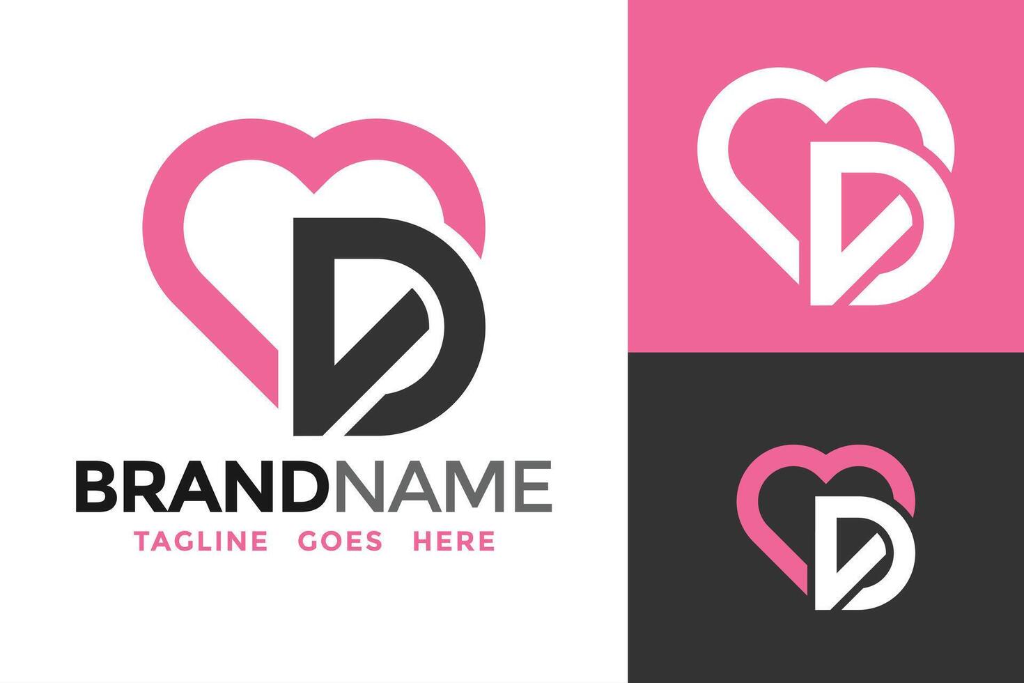 brief d hart liefde logo ontwerp vector sjabloon