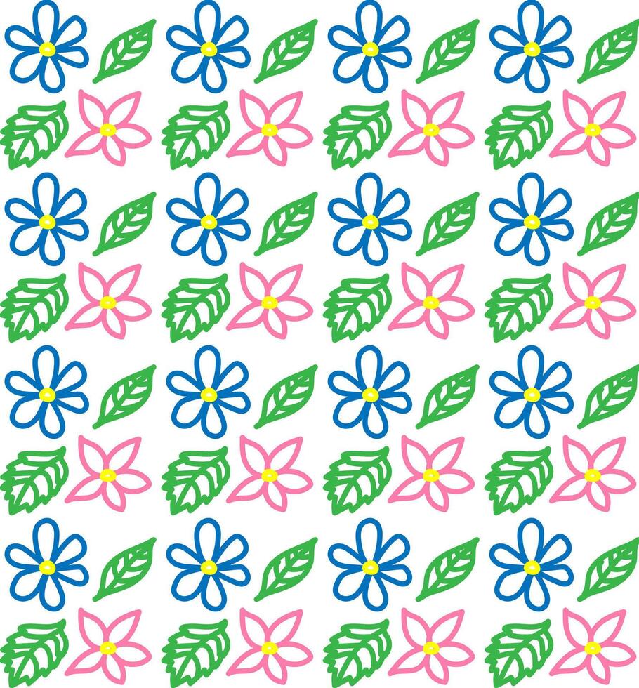 naadloos structuur in de het formulier van een gekleurde bloemen patroon getrokken in tekening stijl Aan een wit achtergrond vector