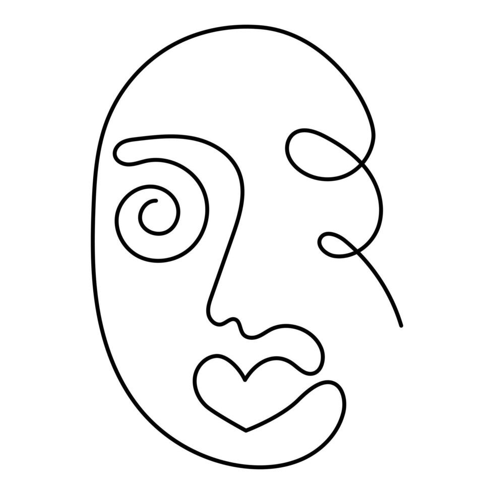 een lijn kunst gezicht, modern hedendaags minimalistische abstract vrouw portret. doorlopend een lijn tekening gezichten vector