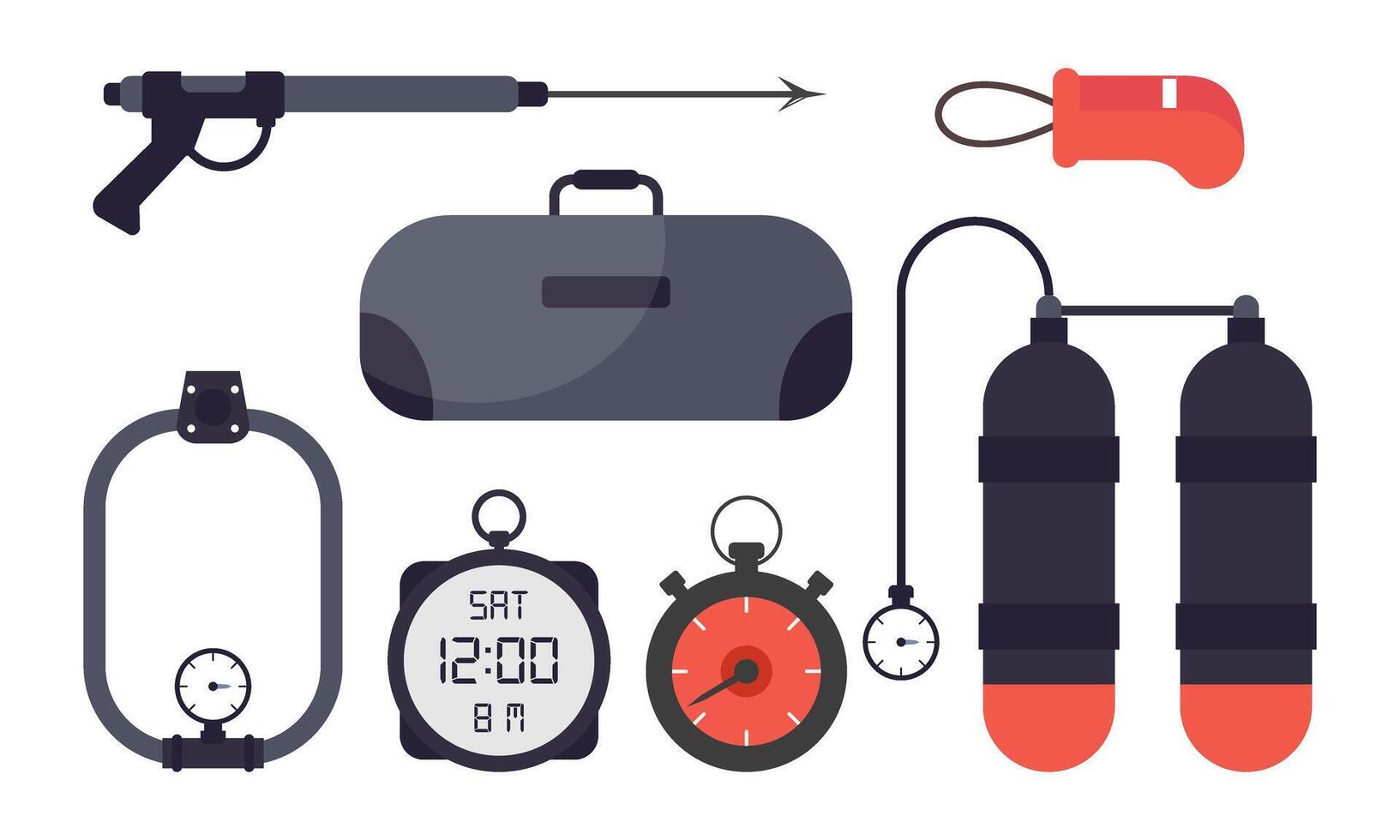elementen voor onderwatervissers duiken onderwater- beschermend zee duiker uitrusting vector professioneel