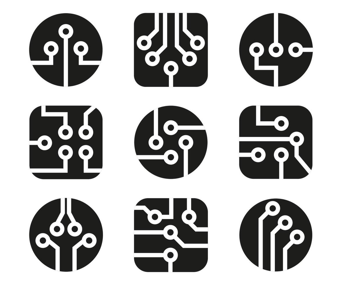 elektrisch stroomkring diagram, gegevens communicatie stromen, technologie pictogrammen kunstmatig intelligentie, vector illustratie