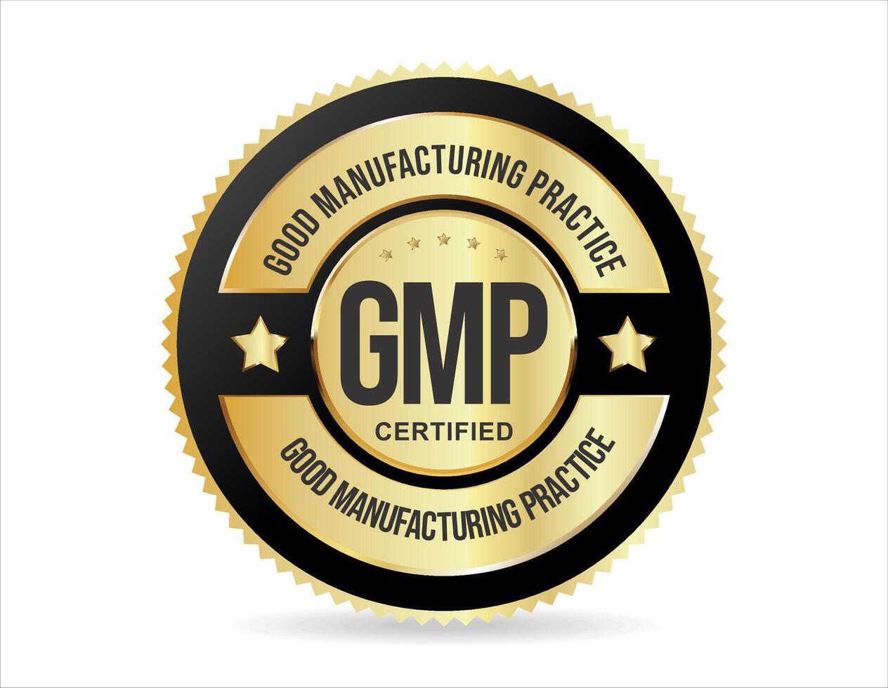 gmp mooi zo fabricage praktijk gecertificeerd goud postzegel Aan wit achtergrond vector