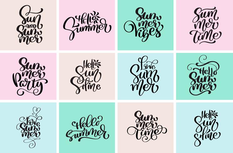 Stel typografische hallo zomerontwerpen in vector