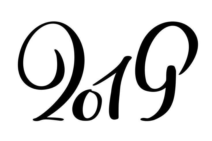 Wenskaart ontwerpsjabloon met chinese kalligrafie 2019 Nieuwjaar grunge nummer 2019 hand getrokken belettering. Vector illustratie