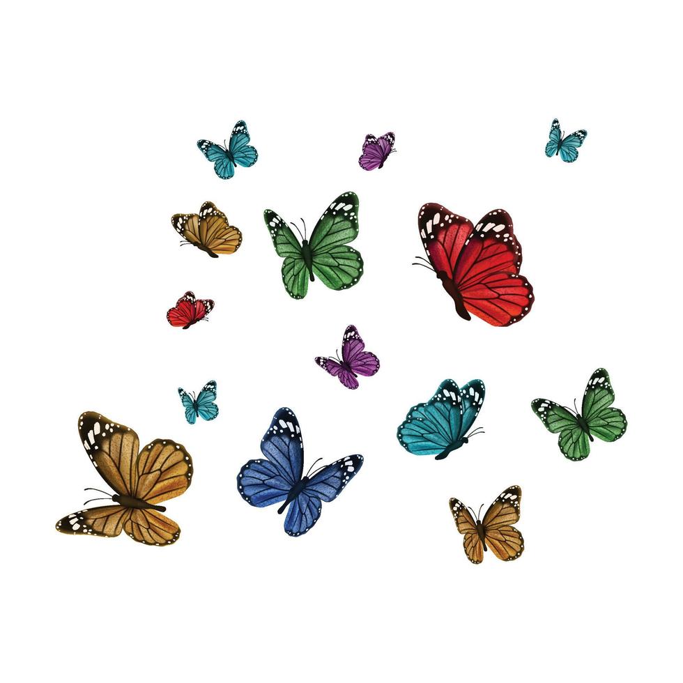 vliegende vlinders kleurrijke vlinder geïsoleerde transparante achtergrond vector