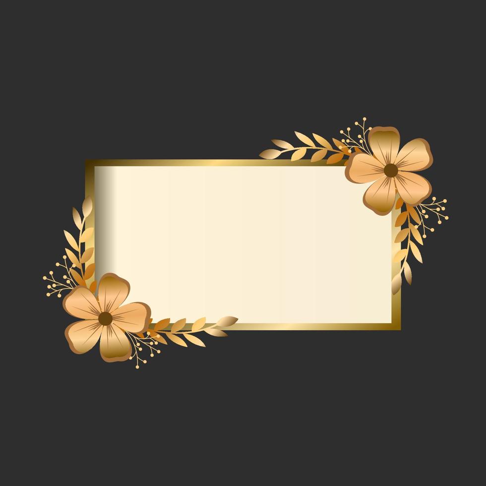 gouden frame met elegante gouden bloemdecoratie. mooie gelijkzijdige vierkante en rechthoekige gouden lijst. vector illustratie