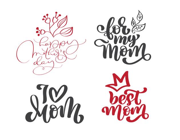 gelukkige moederdag set Hand getrokken belettering citaten. Vector t-shirt of briefkaart afdrukken ontwerp, Hand getrokken vector kalligrafische tekst ontwerpsjablonen, geïsoleerde zin op witte achtergrond