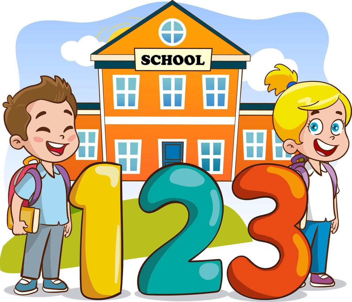 vector illustratie van tekenfilm kinderen met 123 getallen