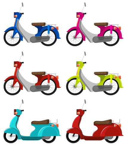 Zes kleurrijke scooters vector