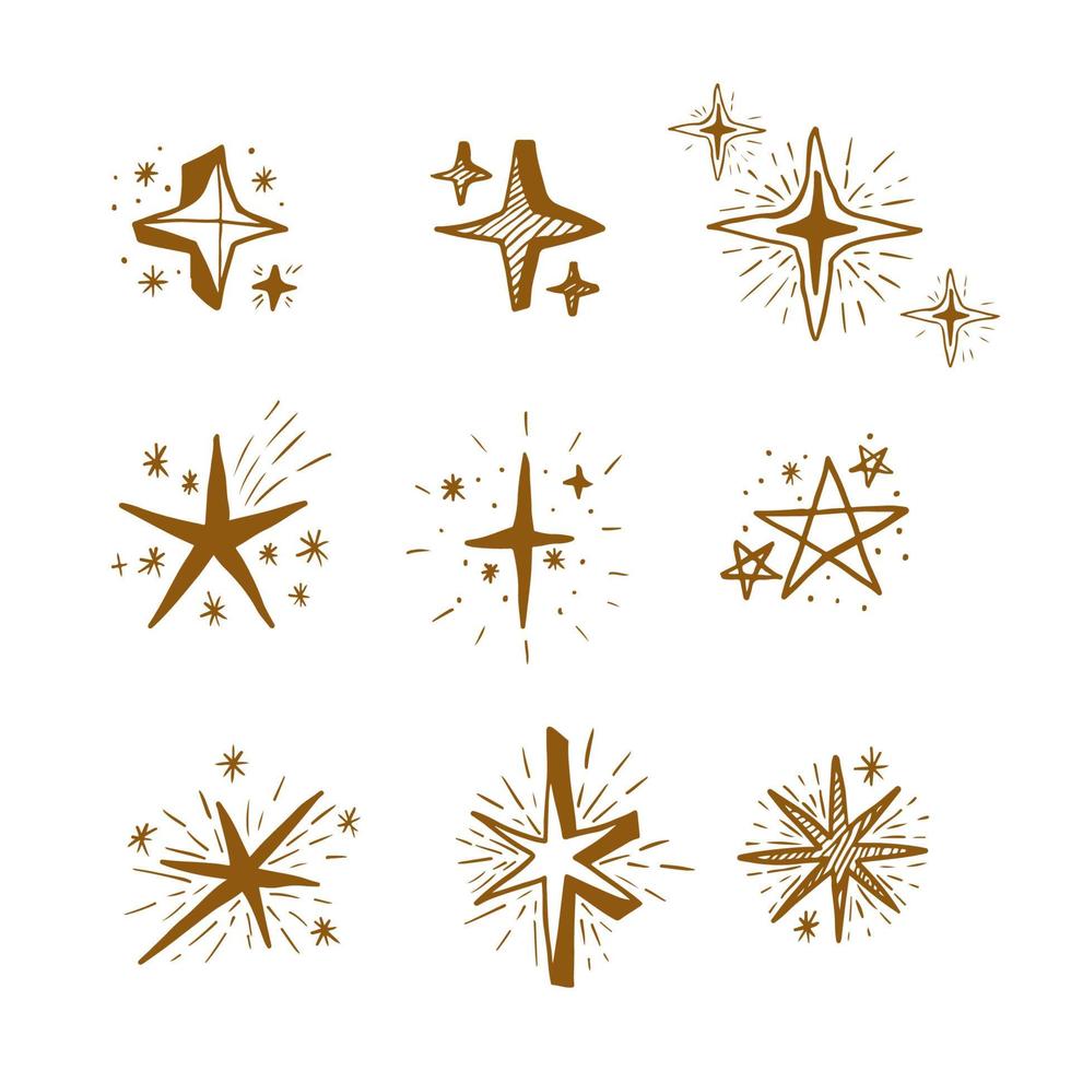 set hand tekenen pictogram illustratie glanzende sterren, fonkelende sterren, glitter sterren vector