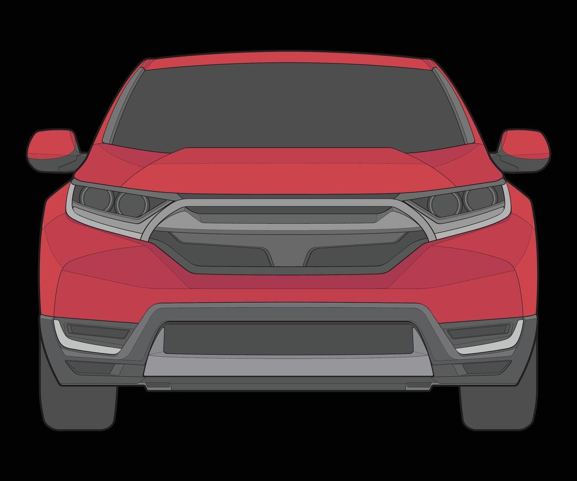 voorkant visie vector illustratie van geïsoleerd hoogtepunt kleur auto Aan zwart achtergrond, voertuig in een vlak tekenfilm stijl.