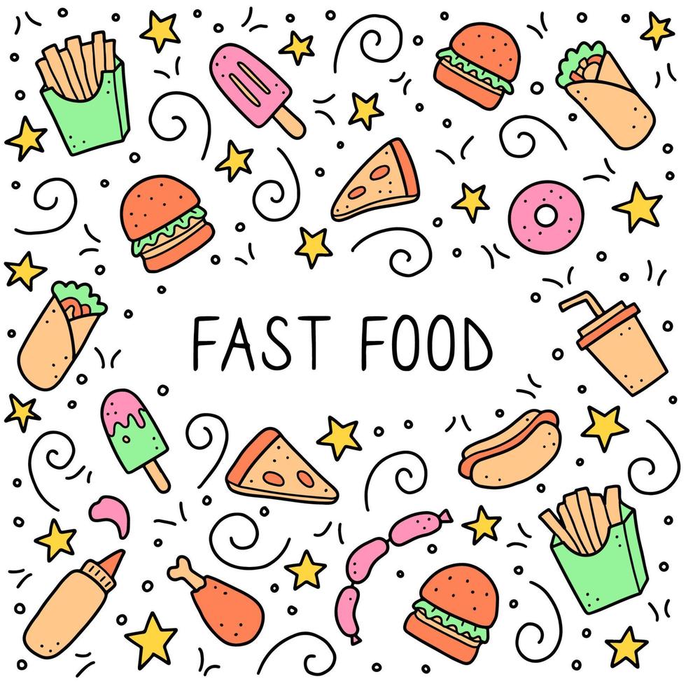 set hand getrokken fastfood doodle. vectorillustratie. vector