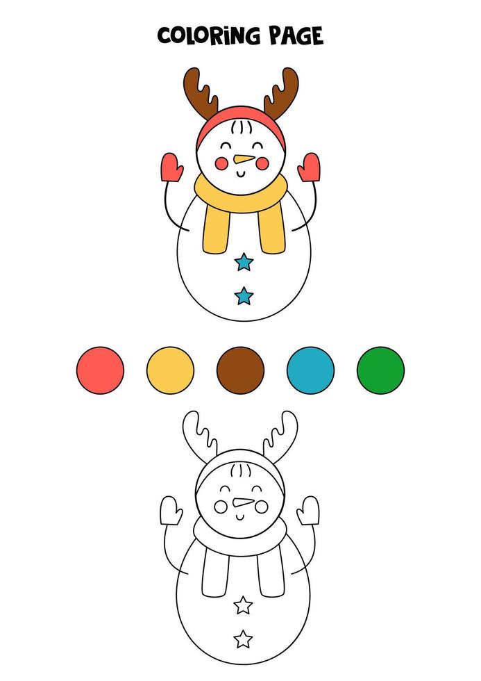 kleur schattige cartoon sneeuwpop. werkblad voor kinderen. vector