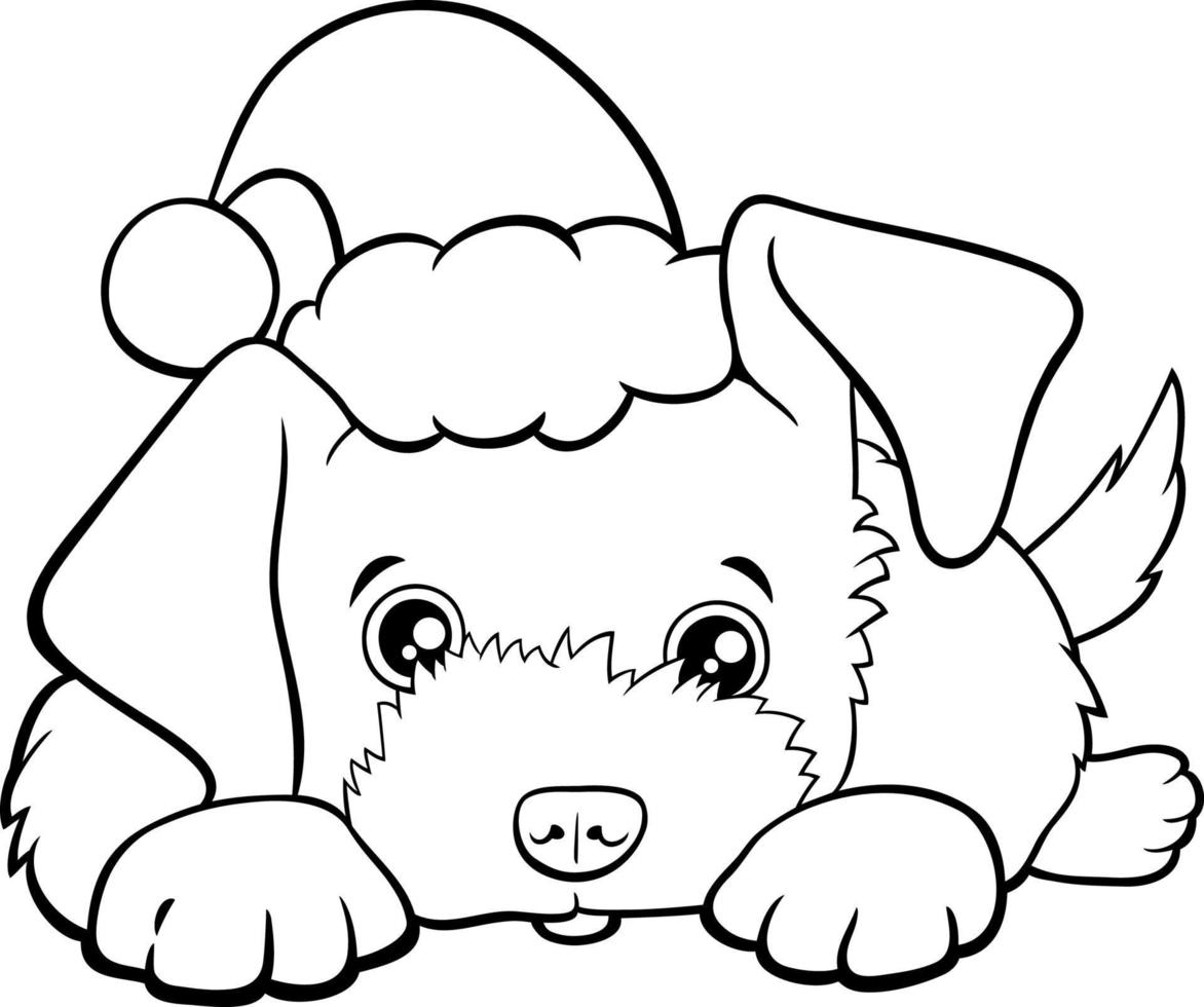 cartoon puppy op kersttijd kleurboek pagina vector