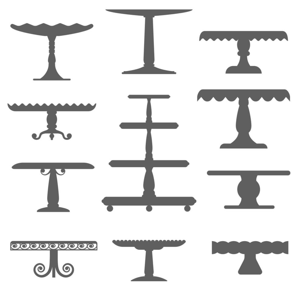 set cake stands in platte pictogramstijl. lege bakjes voor fruit en desserts. vectorillustratie. vector