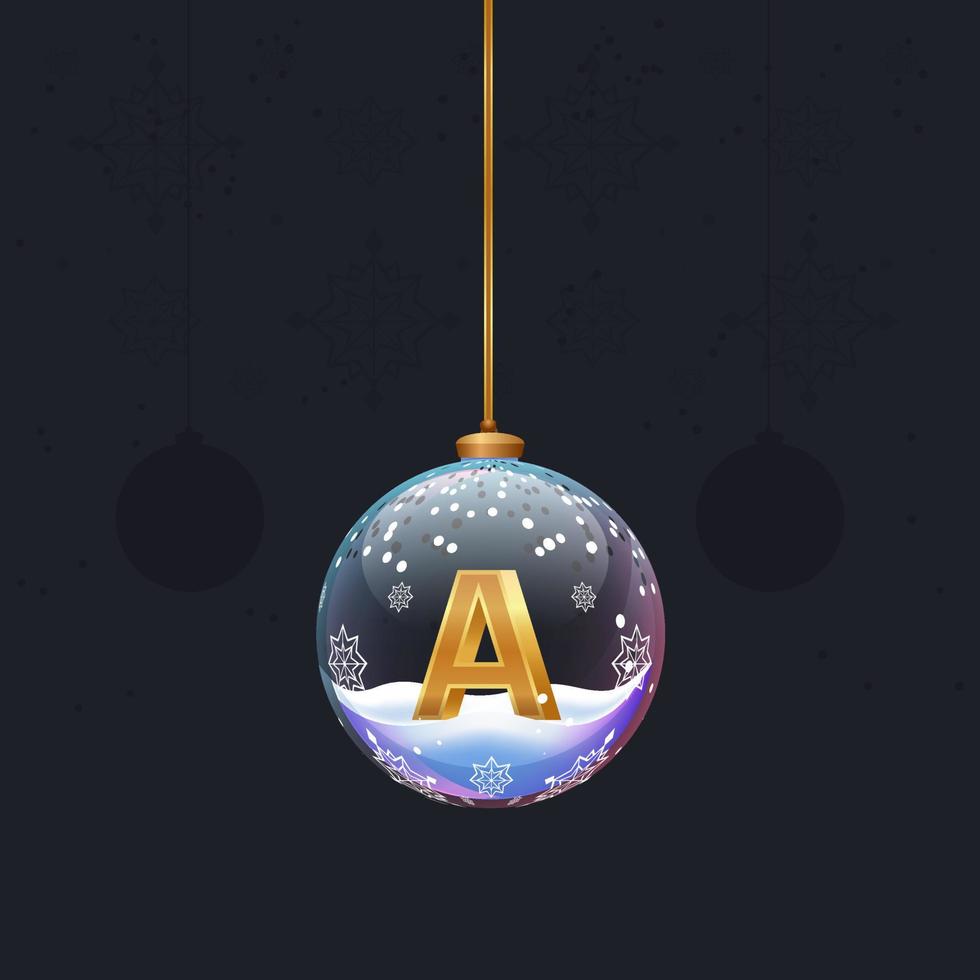 kerstspeelgoed glazen bol met een gouden 3d letter b erin. nieuwjaar boom decoratie. element voor ontwerpbanner, kaart of reclame vector