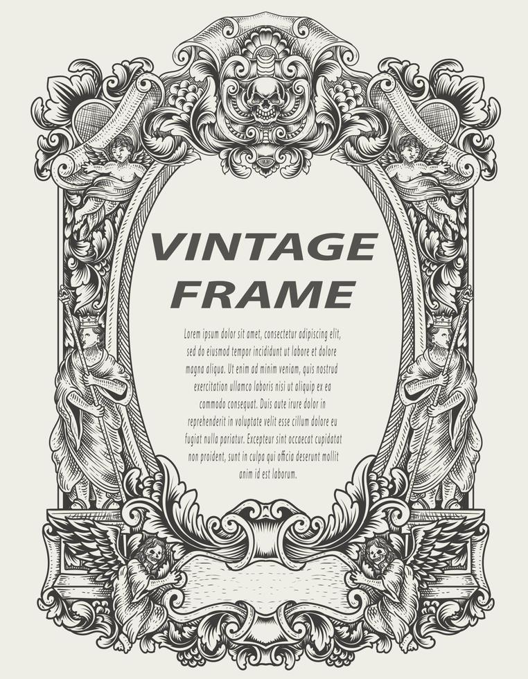 illustratie antieke gravure frame zwart-wit stijl vector