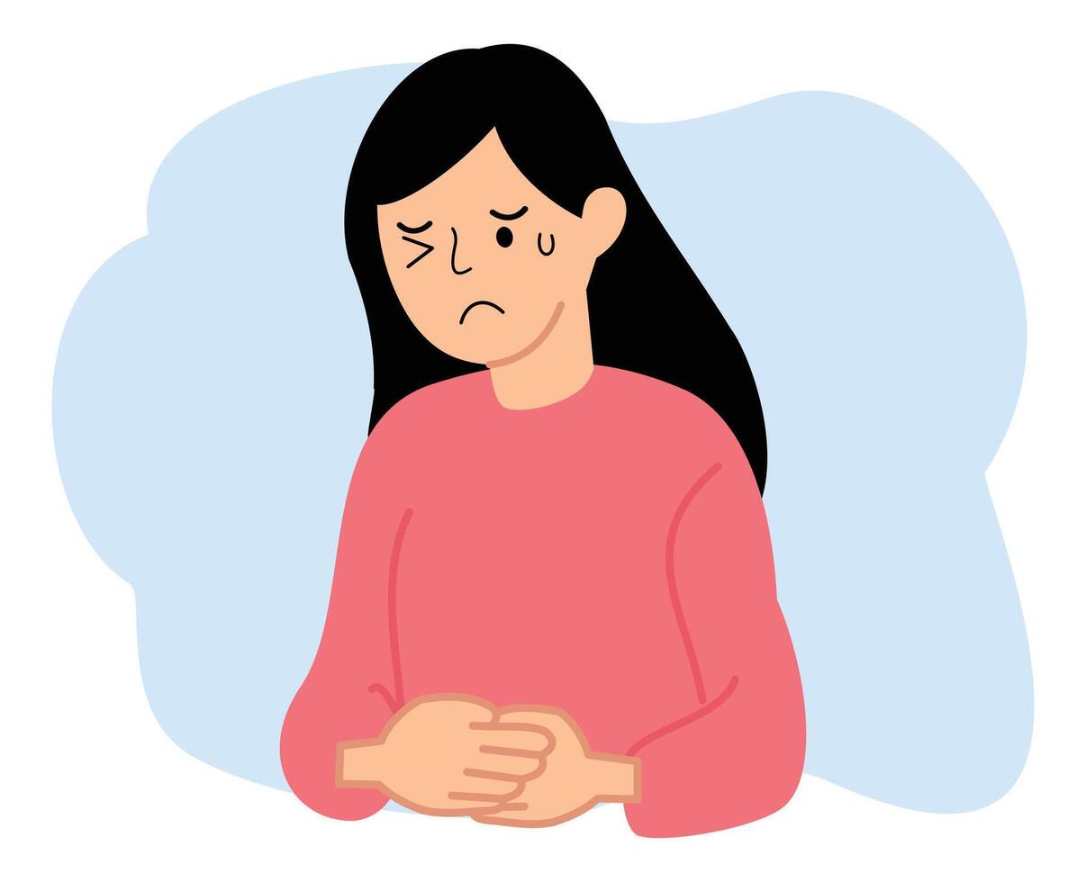 illustratie van vrouw lijden van maag pijn symptoom of vrouw menstruatie- concept vector
