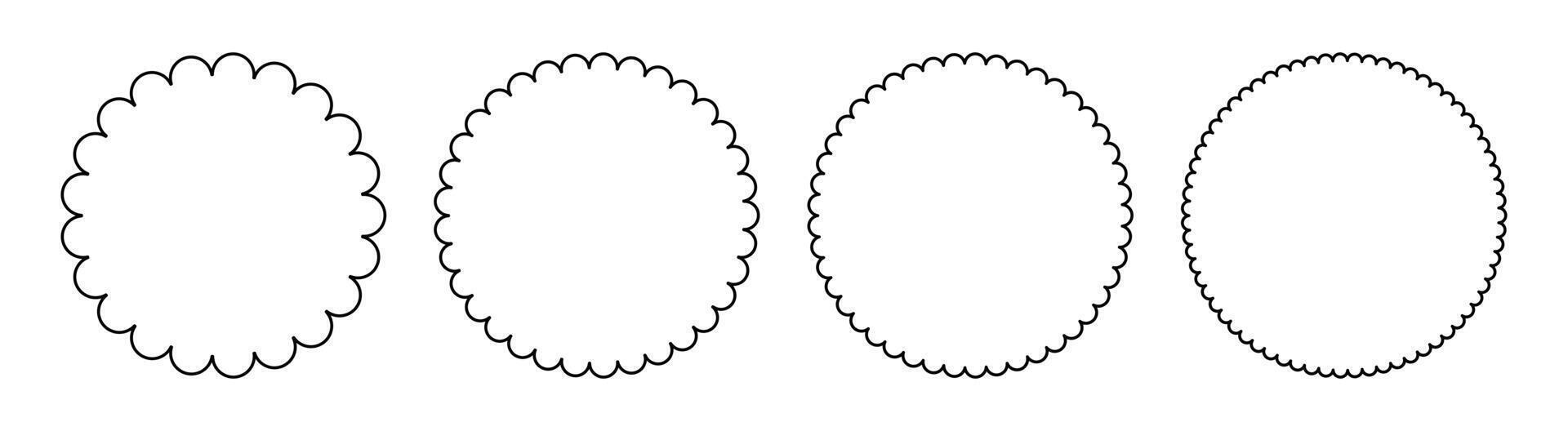 schulp kaders zijn ronde. schets van cirkel verschillend formaat kant randen van element grenzen. ontwerp vector verzameling geïsoleerd Aan wit achtergrond.