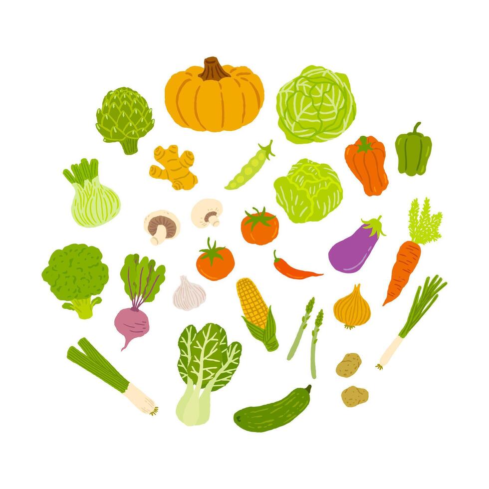 hand getekend groente verzameling, wereld Gezondheid dag vector