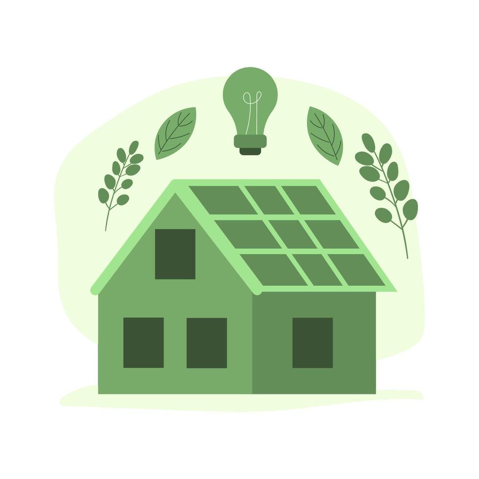 milieuvriendelijk vriendelijk huis. energie van zonne- panelen. concept van natuur behoud. vector