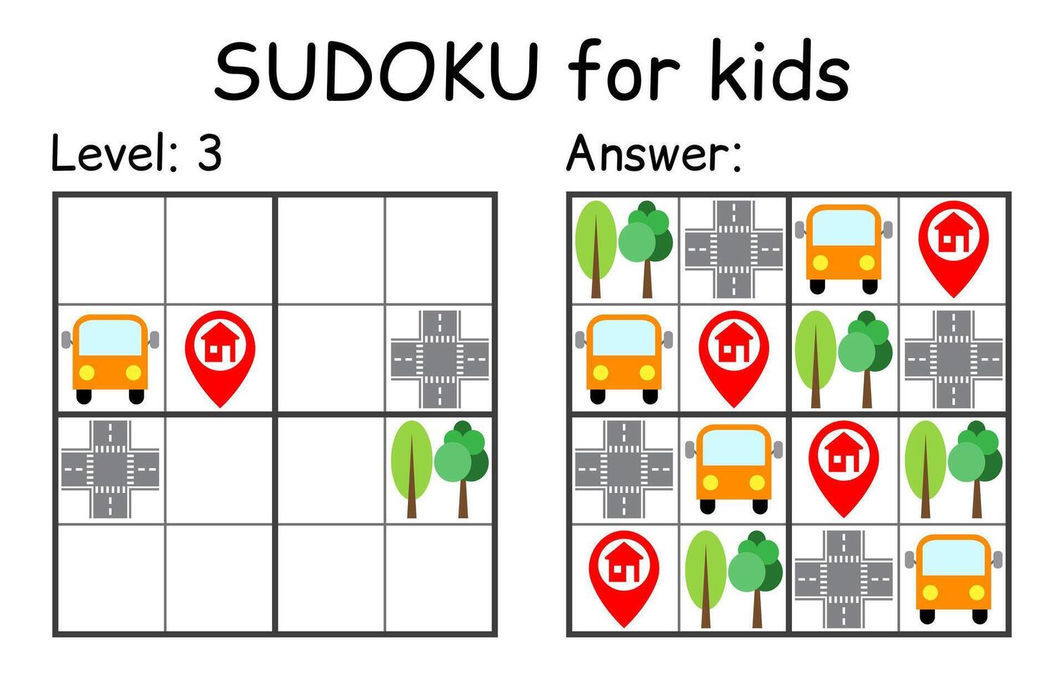 sudoku. kinderen en volwassen wiskundig mozaïek. kinderen spel. weg thema. magie vierkant. logica puzzel spel. digitaal rebus vector