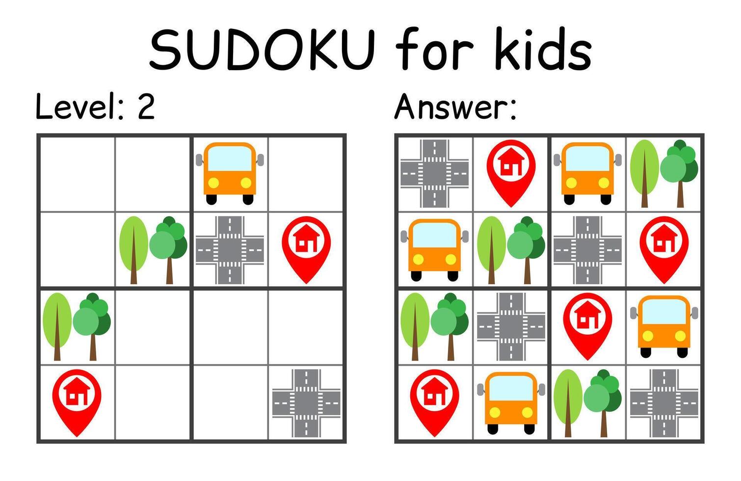 sudoku. kinderen en volwassen wiskundig mozaïek. kinderen spel. weg thema. magie vierkant. logica puzzel spel. digitaal rebus vector