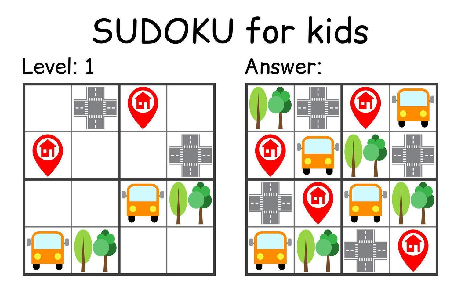 sudoku. kinderen en volwassen wiskundig mozaïek. kinderen spel. weg thema. magie vierkant. logica puzzel spel. digitaal rebus vector