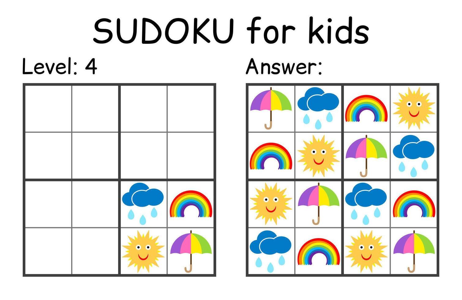 sudoku. kinderen en volwassen wiskundig mozaïek. kinderen spel. weer thema. magie vierkant. logica puzzel spel. digitaal rebus vector