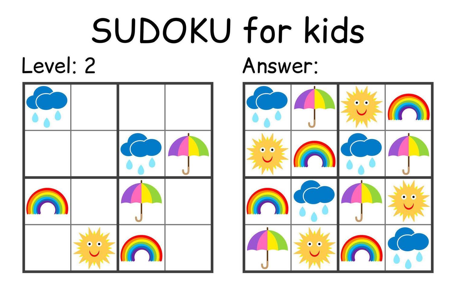 sudoku. kinderen en volwassen wiskundig mozaïek. kinderen spel. weer thema. magie vierkant. logica puzzel spel. digitaal rebus vector