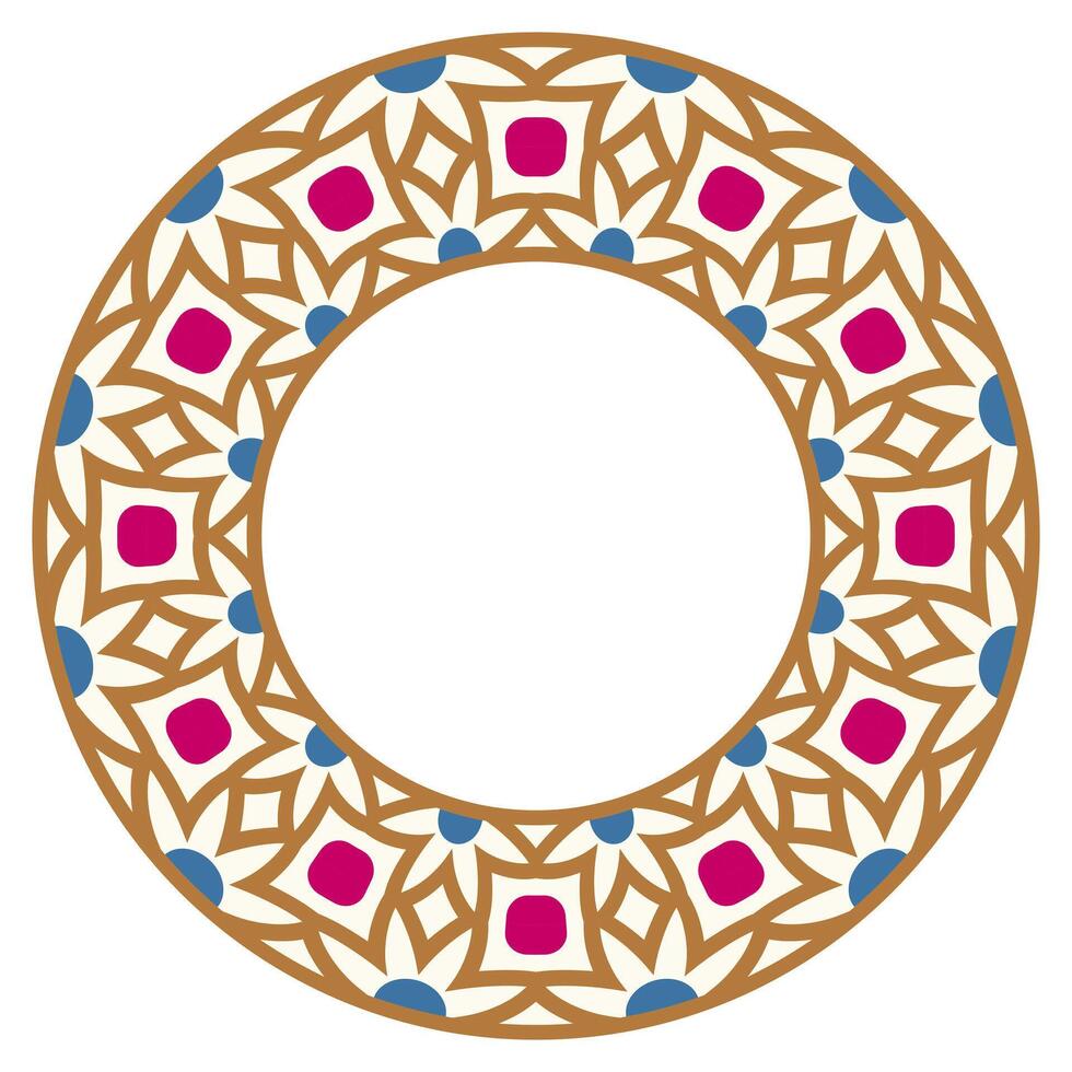 decoratief ronde ornament. keramisch tegel grens. patroon voor borden of borden. islamitisch, Indisch, Arabisch motieven. porselein patroon ontwerp. abstract bloemen ornament grens vector