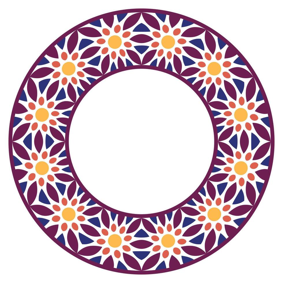 decoratief ronde ornament. keramisch tegel grens. patroon voor borden of borden. islamitisch, Indisch, Arabisch motieven. porselein patroon ontwerp. abstract bloemen ornament grens vector