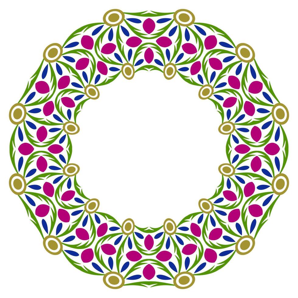 decoratief ronde ornament. keramisch tegel grens. patroon voor borden of borden. islamitisch, Indisch, Arabisch motieven. porselein patroon ontwerp. abstract bloemen ornament grens vector