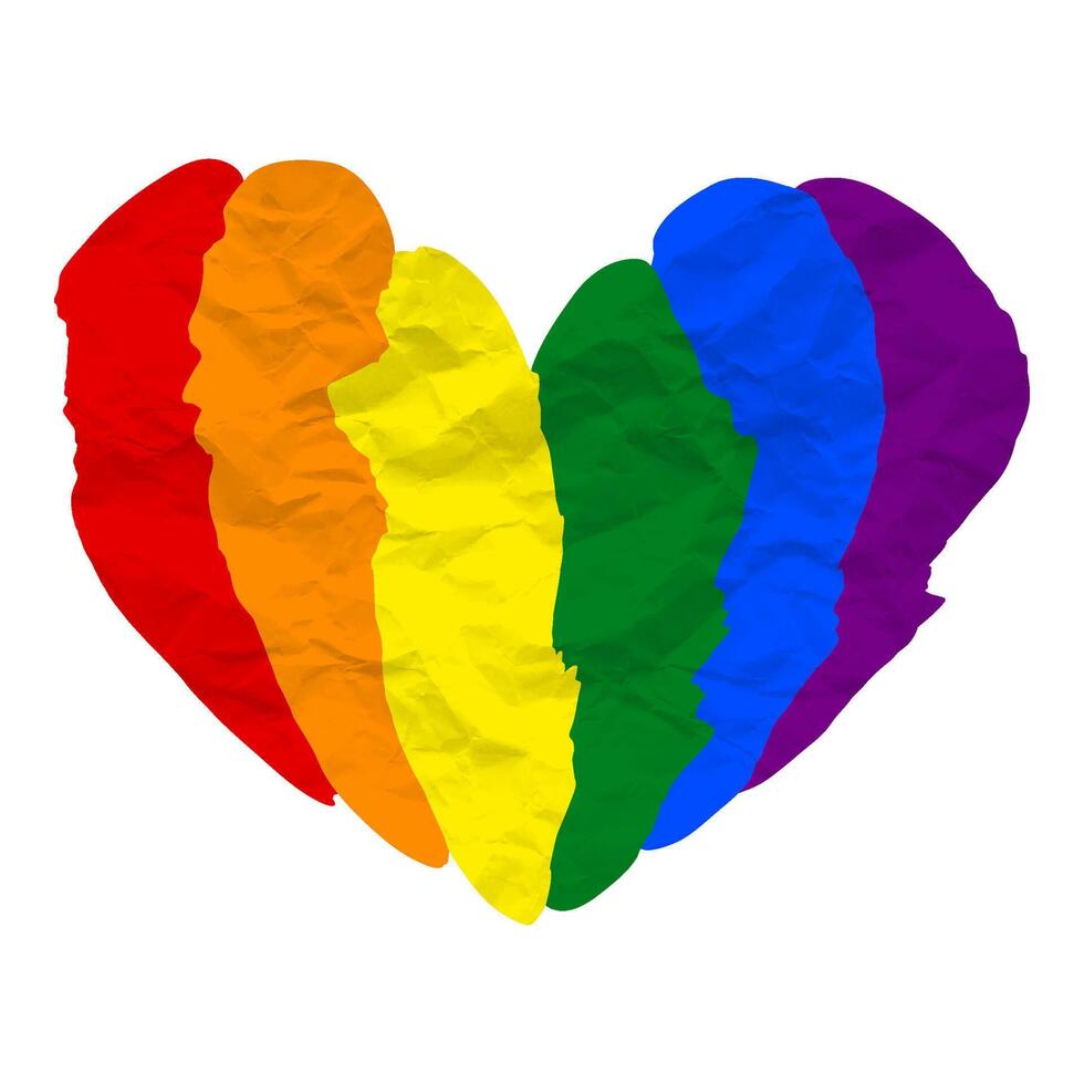 lgbt trots hart lesbienne, homo, biseksueel, transgender. regenboog vlag. lgbtq hart. homo en lesbienne liefde. verfrommeld papier vector