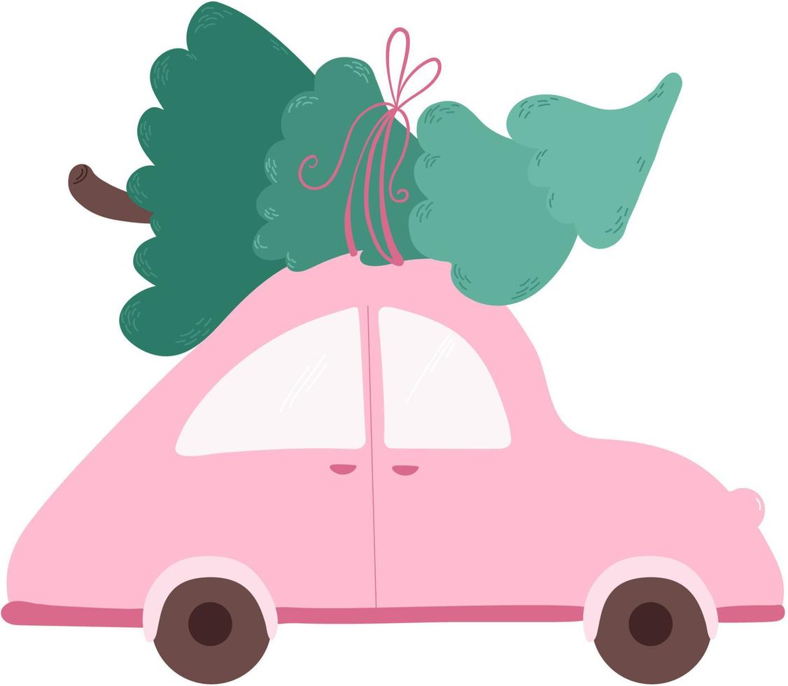 auto roze met kerstboom vector