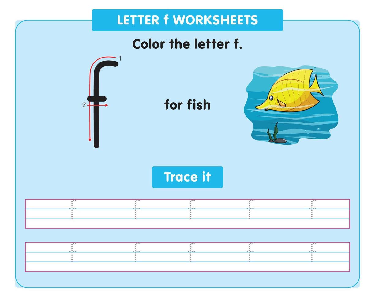 alfabet traceren werkblad met klein brief f vector