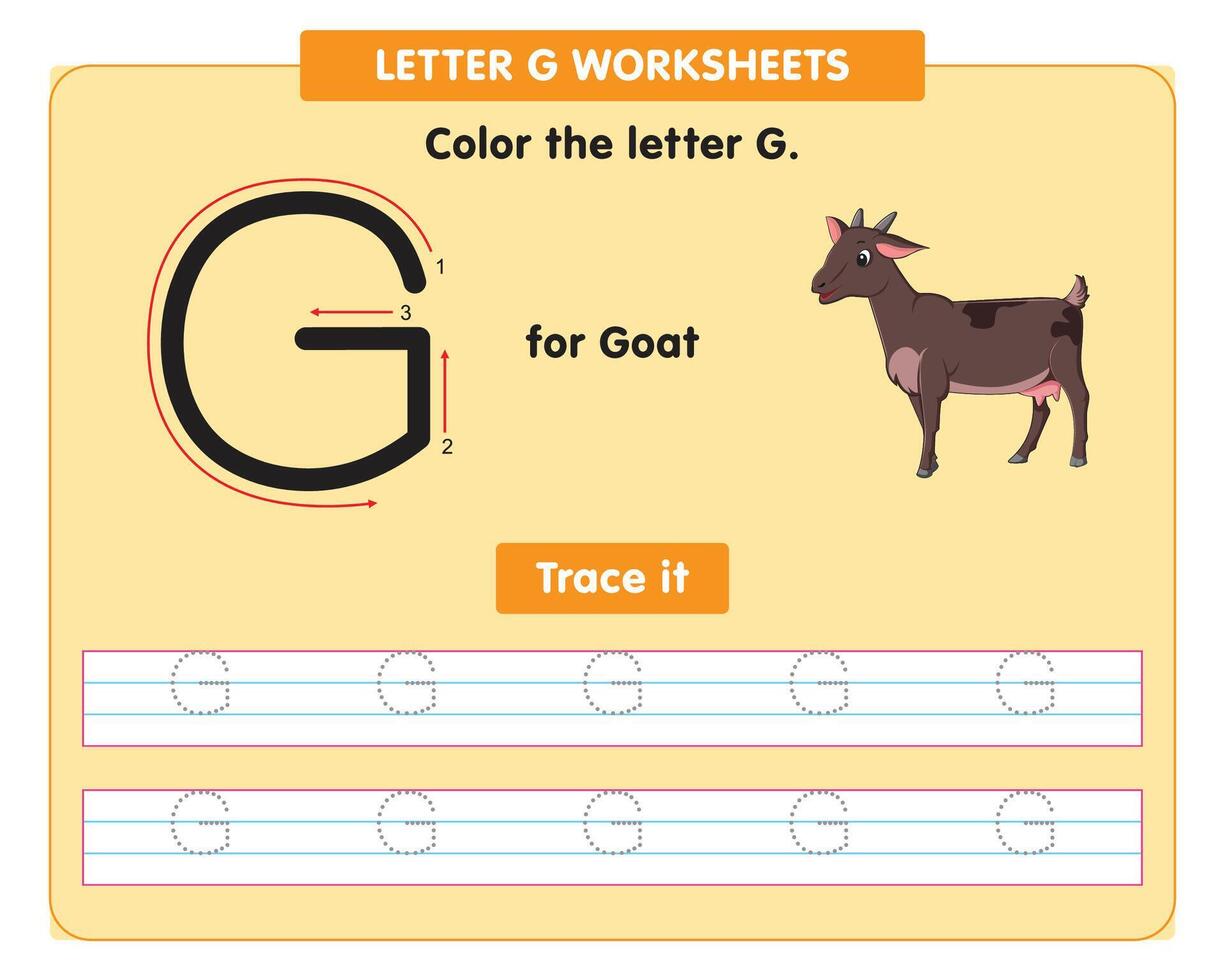 alfabet traceren werkblad met hoofdstad brief g vector