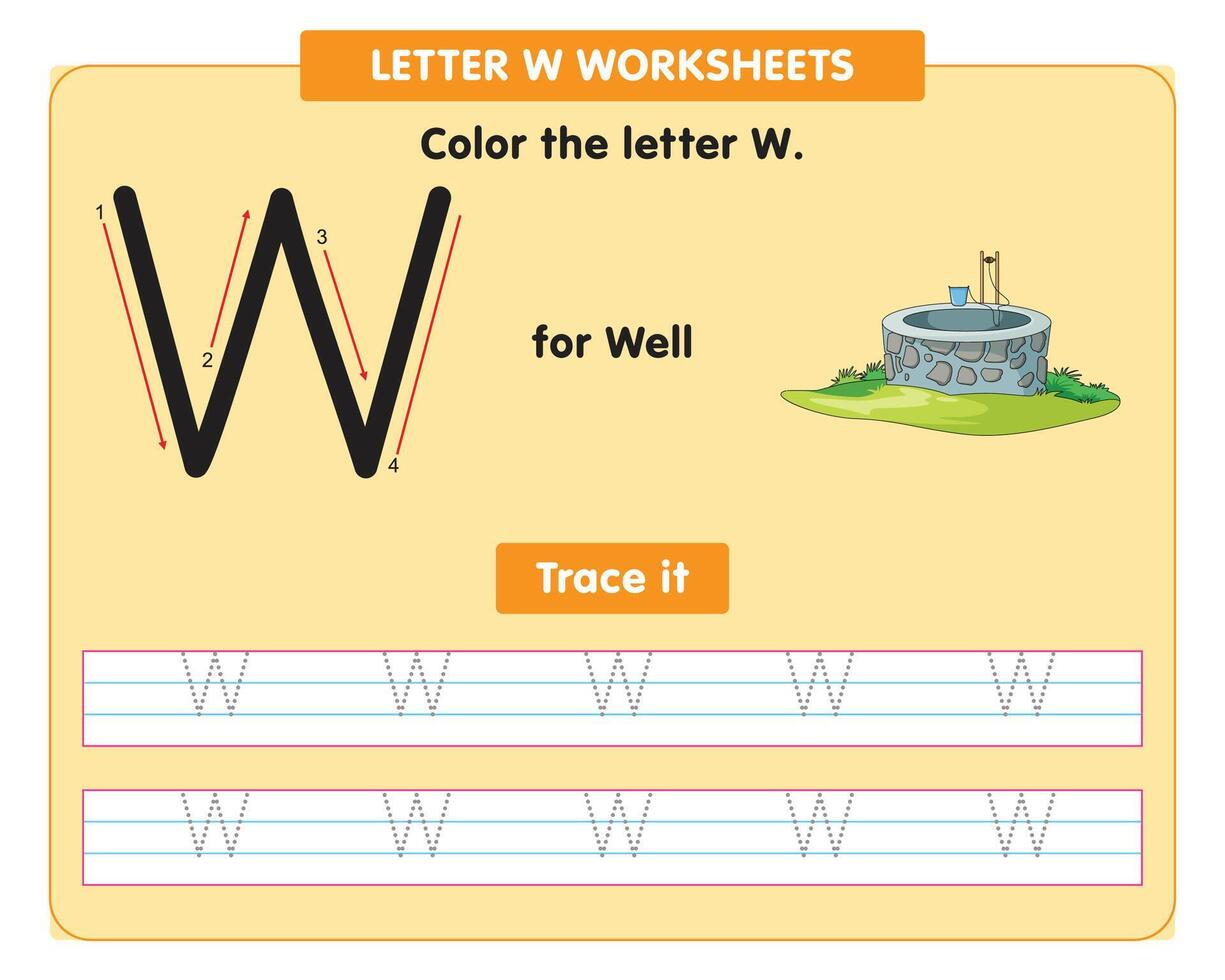 alfabet traceren werkblad met hoofdstad brief w vector