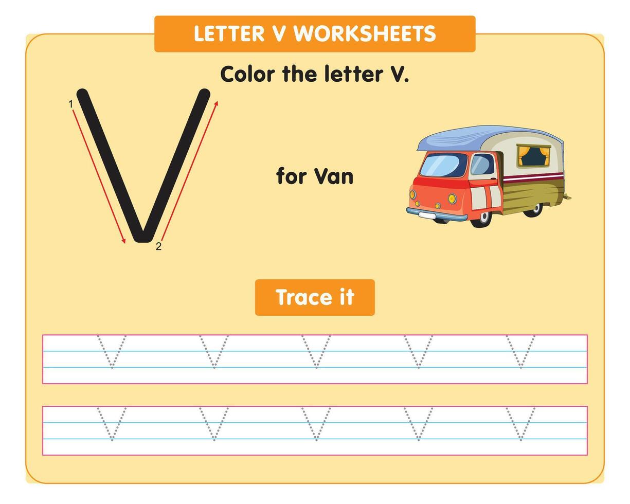 alfabet traceren werkblad met hoofdstad brief v vector