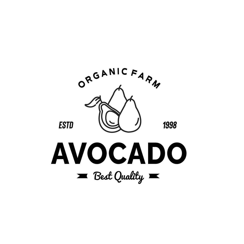 wijnoogst lijn kunst avocado fruit logo illustratie geschikt voor fruit winkel en fruit boerderij vector