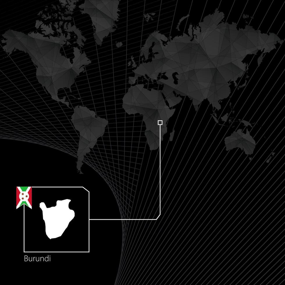 Burundi Aan zwart wereld kaart. kaart en vlag van burundi. vector