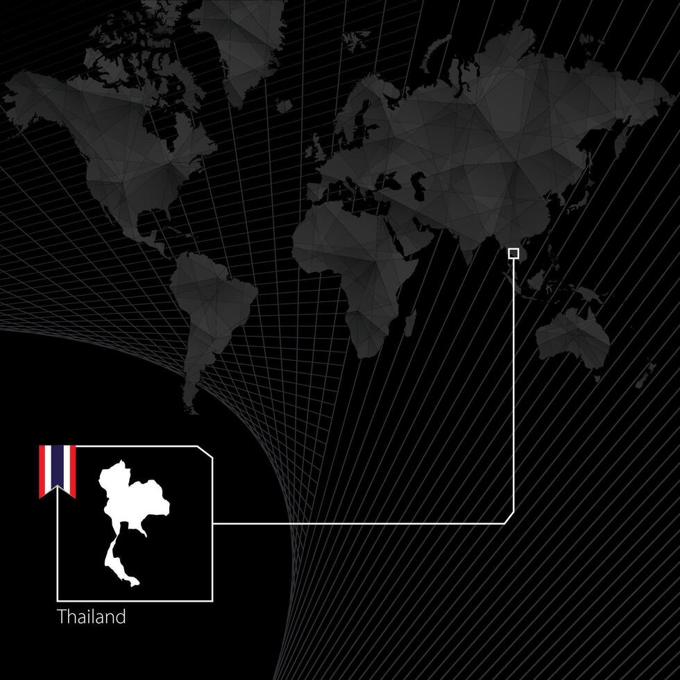 Thailand Aan zwart wereld kaart. kaart en vlag van Thailand. vector