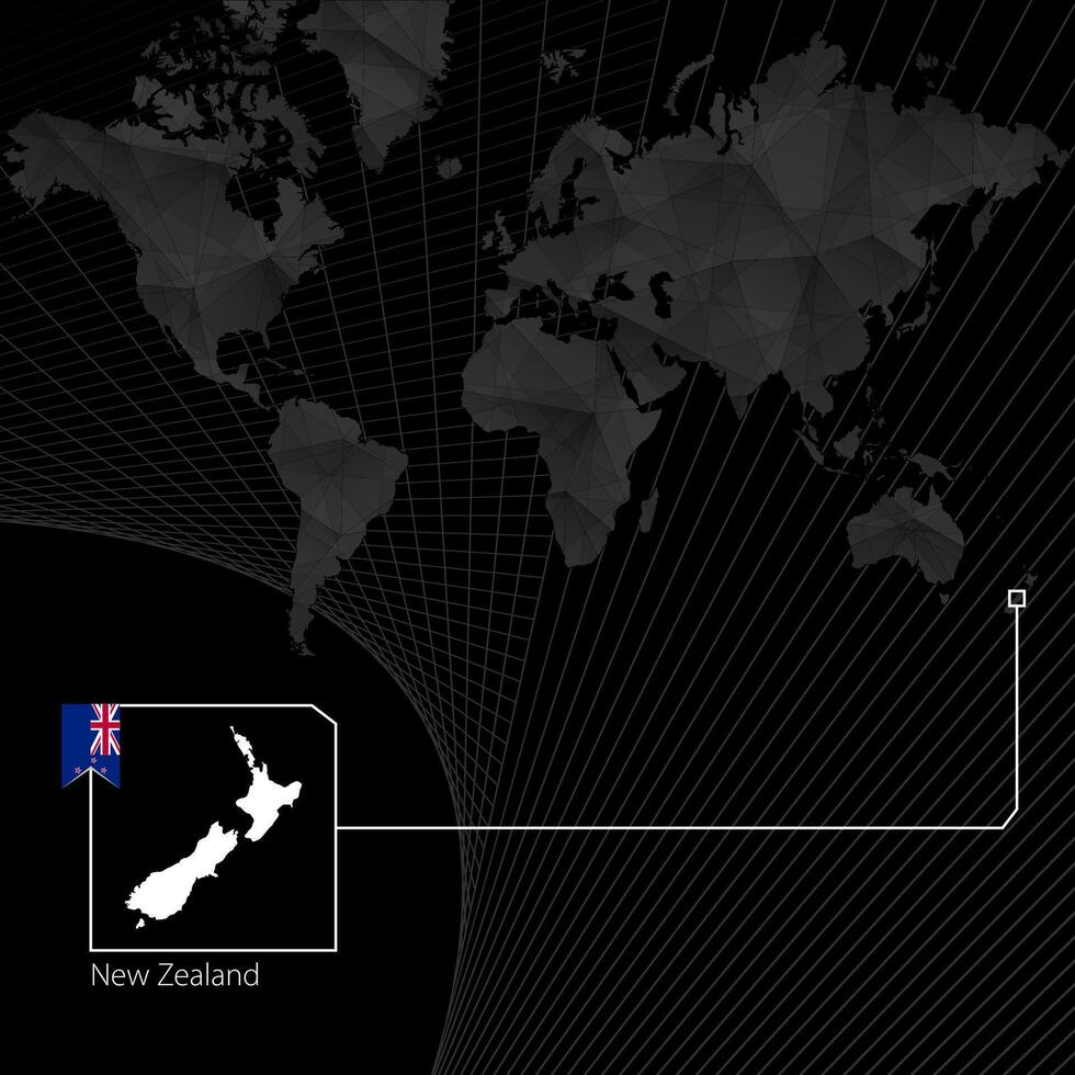 nieuw Zeeland Aan zwart wereld kaart. kaart en vlag van nieuw Zeeland. vector