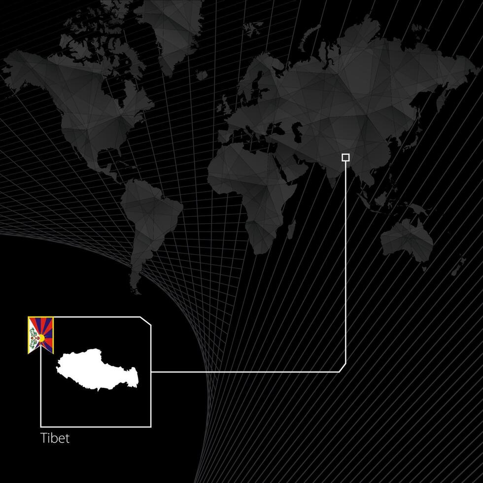 Tibet Aan zwart wereld kaart. kaart en vlag van Tibet. vector