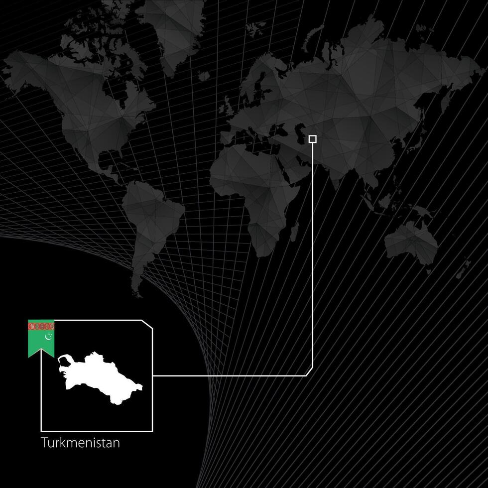 turkmenistan Aan zwart wereld kaart. kaart en vlag van Turkmenistan. vector