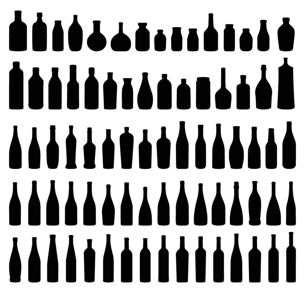 glas fles vector silhouet verzameling. reeks van flessen voor verschillend drankjes. vector pictogrammen illustratie geïsoleerd Aan een wit achtergrond.