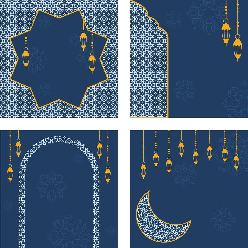 achtergrond reeks met blauw Islamitisch patroon voor Ramadan vector